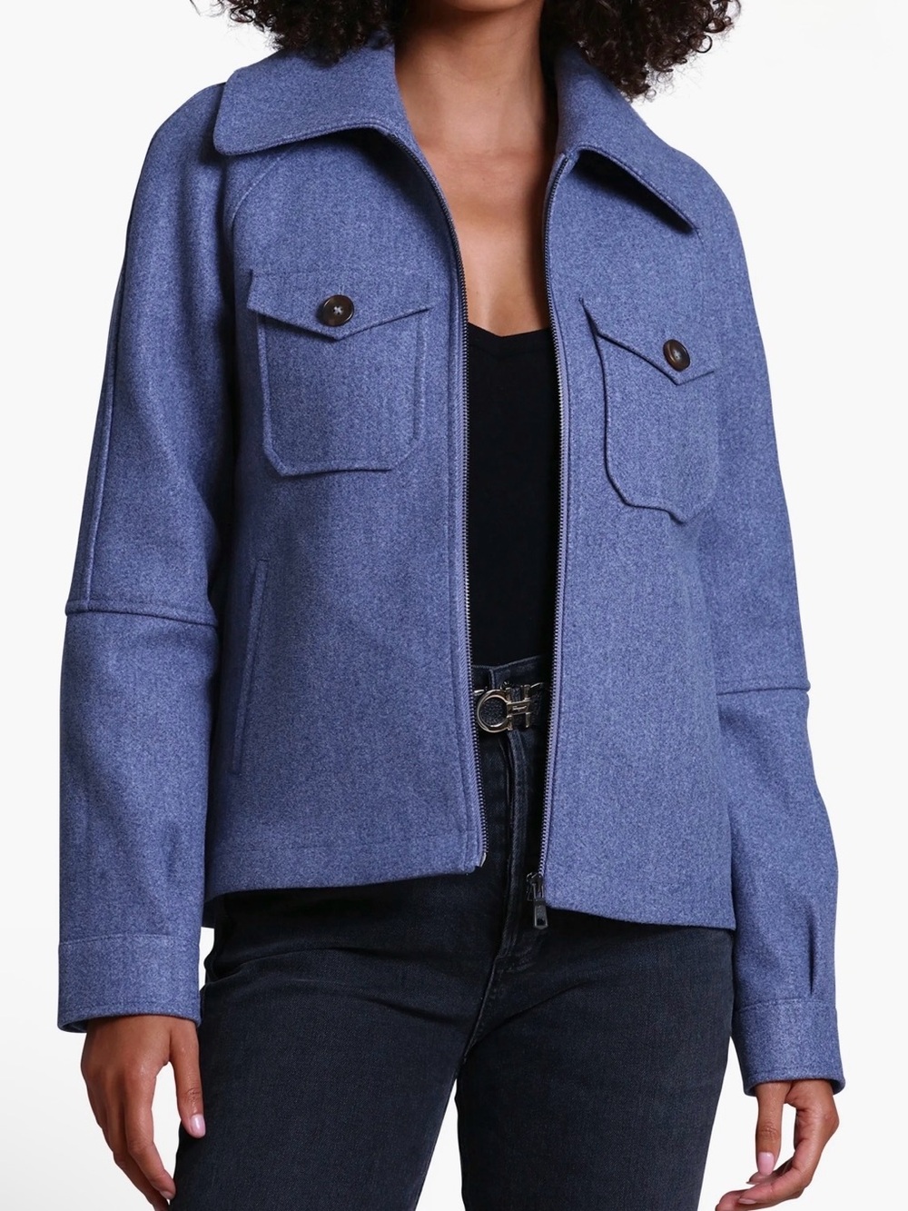 Avec Les Filles Zip-Up Utility Jacket M Blue Workwear Clean Girl Preppy Minimal